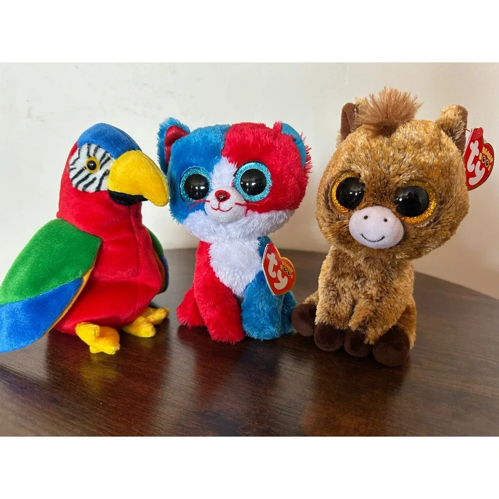 Ty Beanie Babies Boos Lot Jabber Parrot Harriet Horse Red Blue Cat Plush Toys